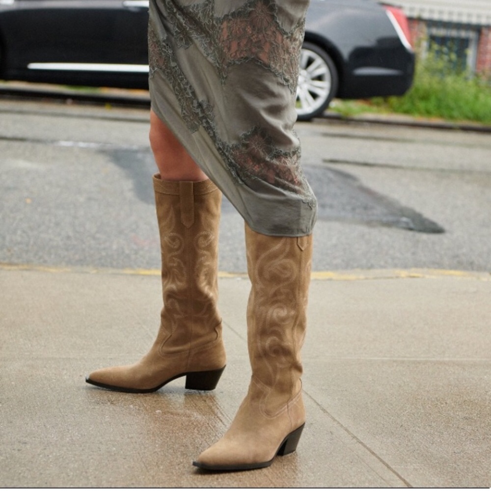 Zara Cowboy Boot - Tall Split Leather Suede